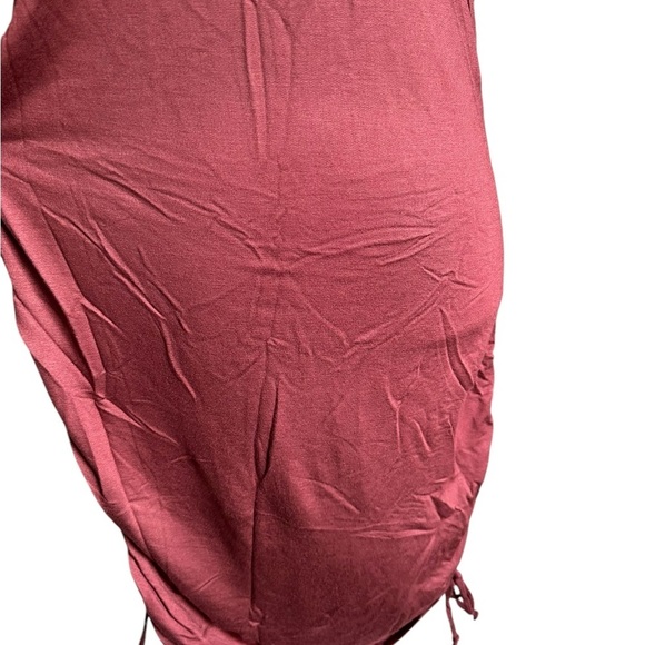 Ava Sam Rusty Orange Red Ruched Midi Dress Size L - Picture 16 of 17